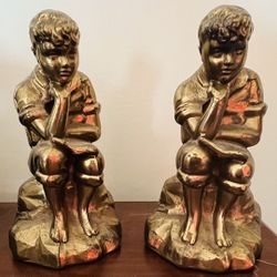 Vintage Metal Thinking Boys Bookends 8”