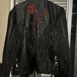 Black Leather Fringe Jacket