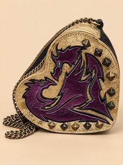 Dragon Embroidered Heart-Shaped Chain Crossbody Bag