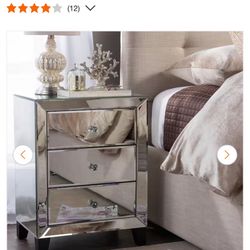 Reflections 3-Drawer Silver Mirrored Nightstand - Like New - $75