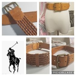 Vintage Women's Polo Ralph Lauren Brown Leather Braided 6 Strand Belt