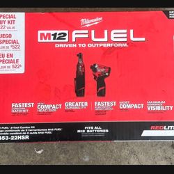 Milwaukee 3453-22HSR M12 FUEL 1/4" HEX Impact Driver Kit + 3/8" Hi-Speed Ratchet