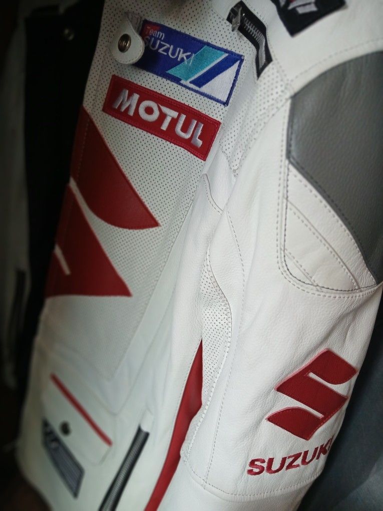 White Leather Suzuki Racibg Coat