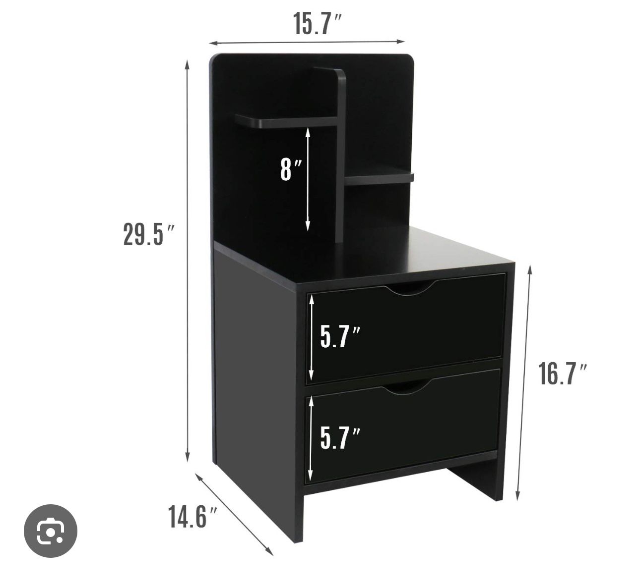 Nightstands Wooden Sofa Beside Table with Storage Shelf and 2 Drawers, Cabinet End Table Side Table for Bedroom Livingroom - Black