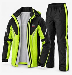 Waterproof Men's Motorcycle Rain Suit -Breathable Hooded Jacket & Pants Size XXL