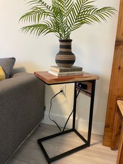 Wood & metal side table with outlet