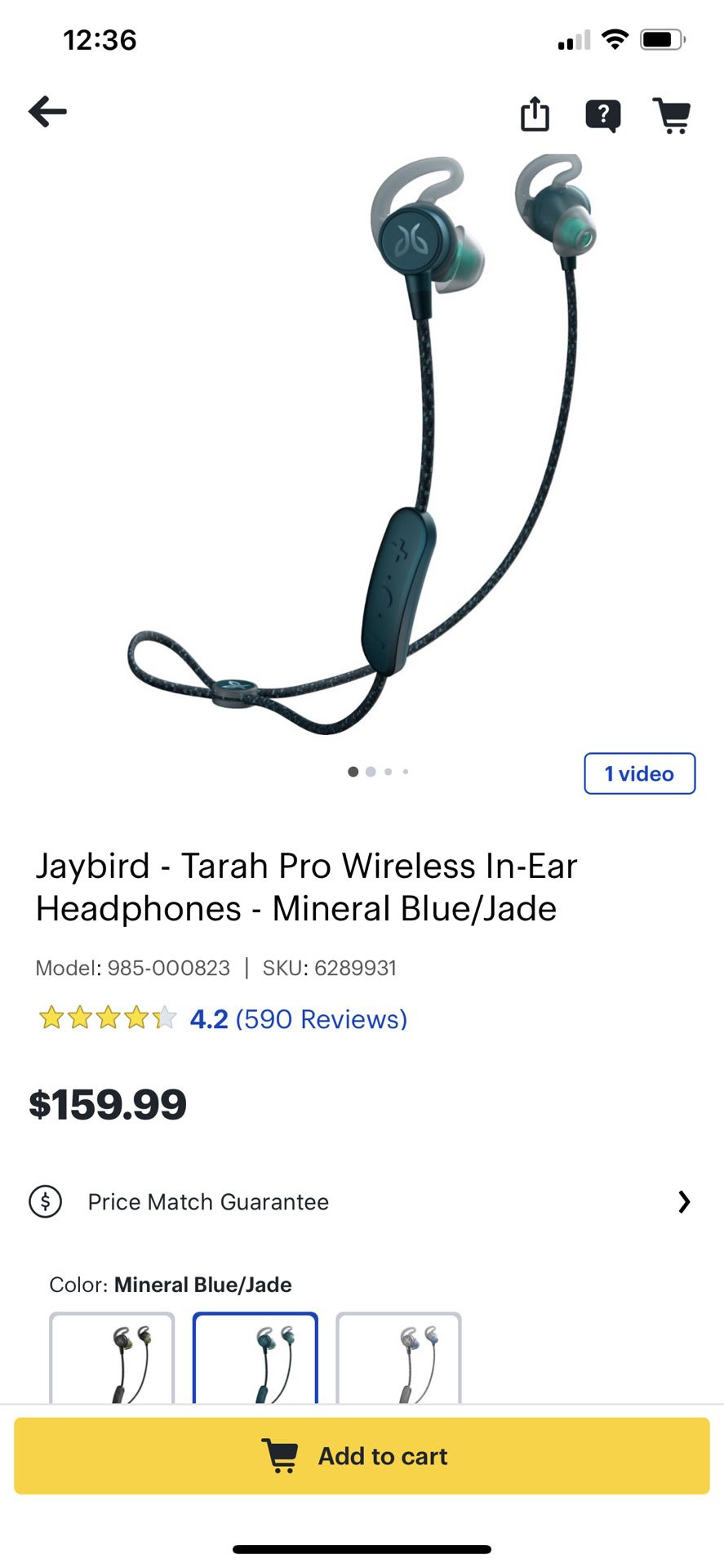 Jaybird - Tarah Pro Wireless In-Ear Headphones Mineral Blue/Jade-Condition is brand New Model:985-000823