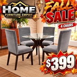 Round Glass Dining Table Set with 4 Chairs