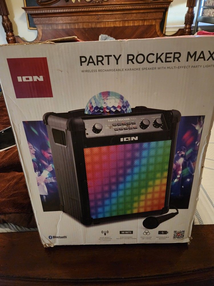 ION Audio Party Rockerâ„¢ Max Wireless Rechargeable Bluetooth Speaker with Multi-Effect Party Lights
