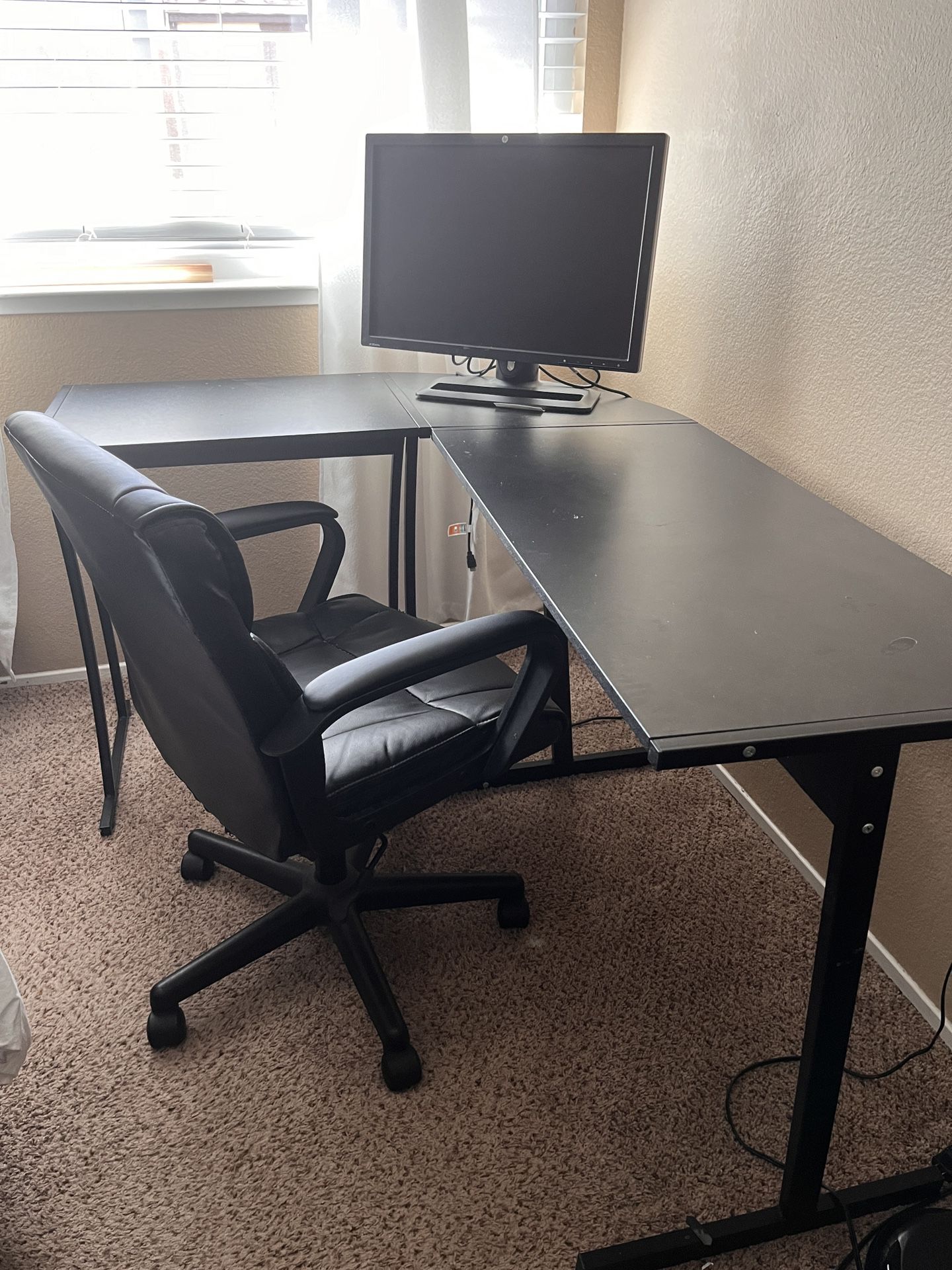 Desk, Chair, 24” HP Minitor