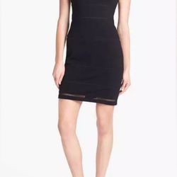 Diane vonFurstenberg 'Novi' Leather Trim Black Sheath Knit Dress - size 8