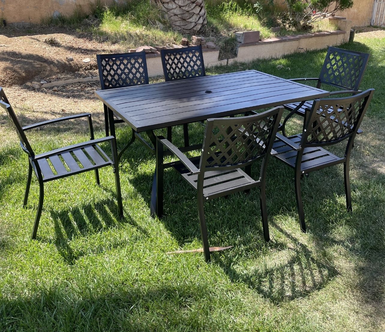 New 7pc Metal Outdoor Patio Dining Set Furniture Stacking Chairs