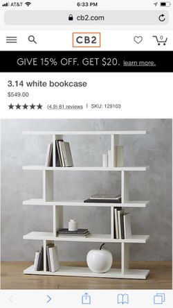 CB2 Exclusive 3.14 White Bookcase for Sale in New York NY