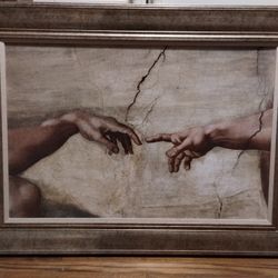 Large Framed Art Print of Michelangelo's " Creation of Adam"