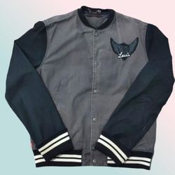 Levi's Strauss & Co Letterman Bomber Jacket | Black/Gray | Large | Cotton
