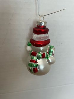 Hand Blown Jolly Snowman with Hat Mercury Glass Christmas Ornament