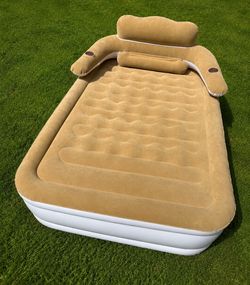 Luxury Inflatable Air Mattress with Backrest & Armrests – Double Size, Built-In Cup Holders
