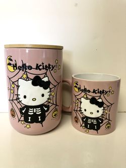 New Hello Kitty Pink Skeleton Spiderweb Canister and Mug set