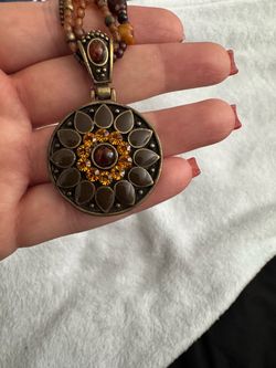 Boho Medallion Pendant Beaded Necklace