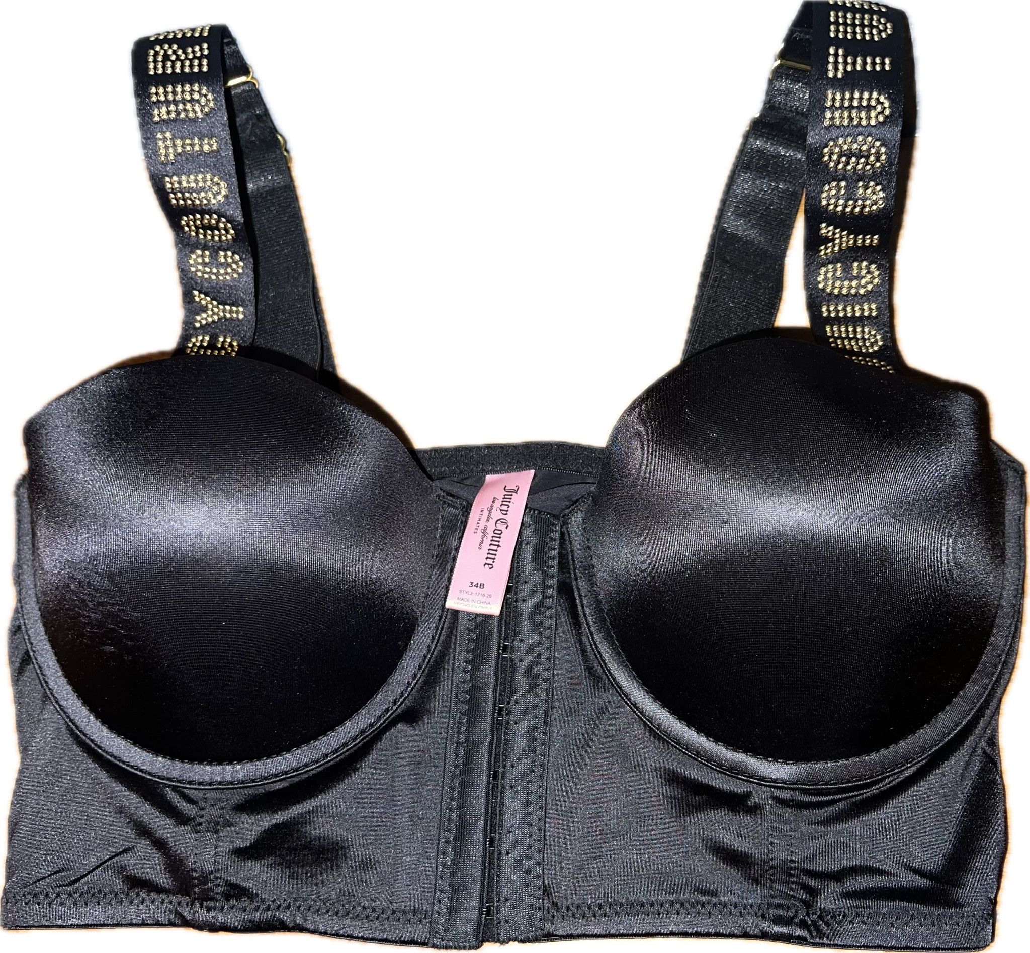 Juicy Couture Corset Bra Black And Gold Color Rhinestone Letters 34B