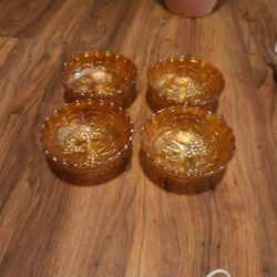 5 Imperial Carnival Glass Bowls, Grape Design, Orange

