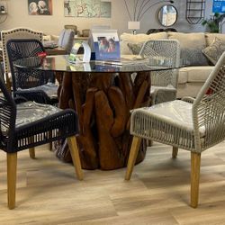 Asbury Natural Teak Wood Base Dining Set / 5pc