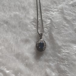 Diamond & Blue Sapphire Pendant Necklace 