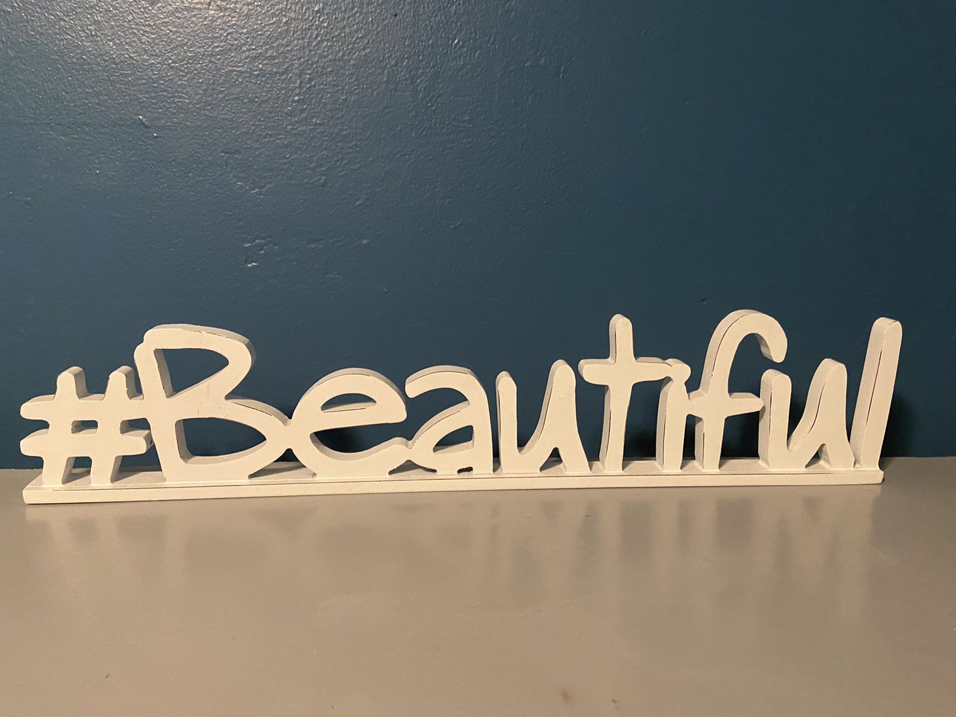 “ #Beautiful” White wooden sign