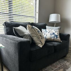 Modern Dark Charcoal Loveseat w/ Accent Pillows