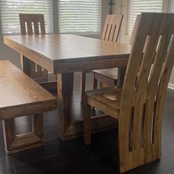 Scandinavian design Wood dining table and 4 chairs with bench