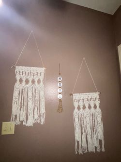 White macrame wall decor x2