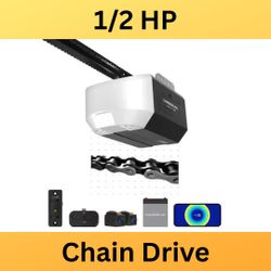 New, Chamberlain C3000 1/2 HP Garage Door Opener with Chain Drive and Backup Battery