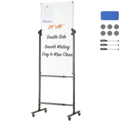 Rolling Magnetic Whiteboard, Double-sided Mobile Whiteboard 24x48 Inches