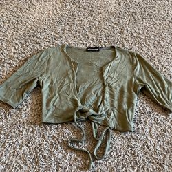Pretty Little Thing Olive Green Tie Front Crop Top Small