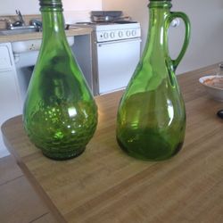 2 Beautiful Green Wine Bottles 