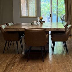 Must Go Today. Impeccably handmade from rustic wood square dinning table + 6 leather arm chairs