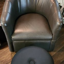 Premium Grade Leather Accent Chairs W/ Foot Stools
