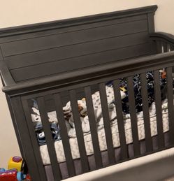 Dark Gray Convertible Baby Crib With Mattress Included