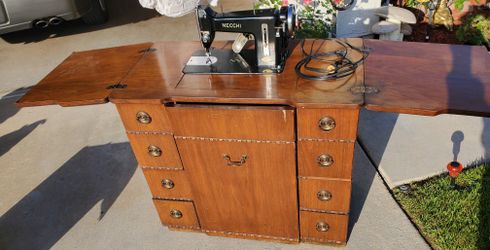 Vintage Necchi Sewing Machine In Cabinet