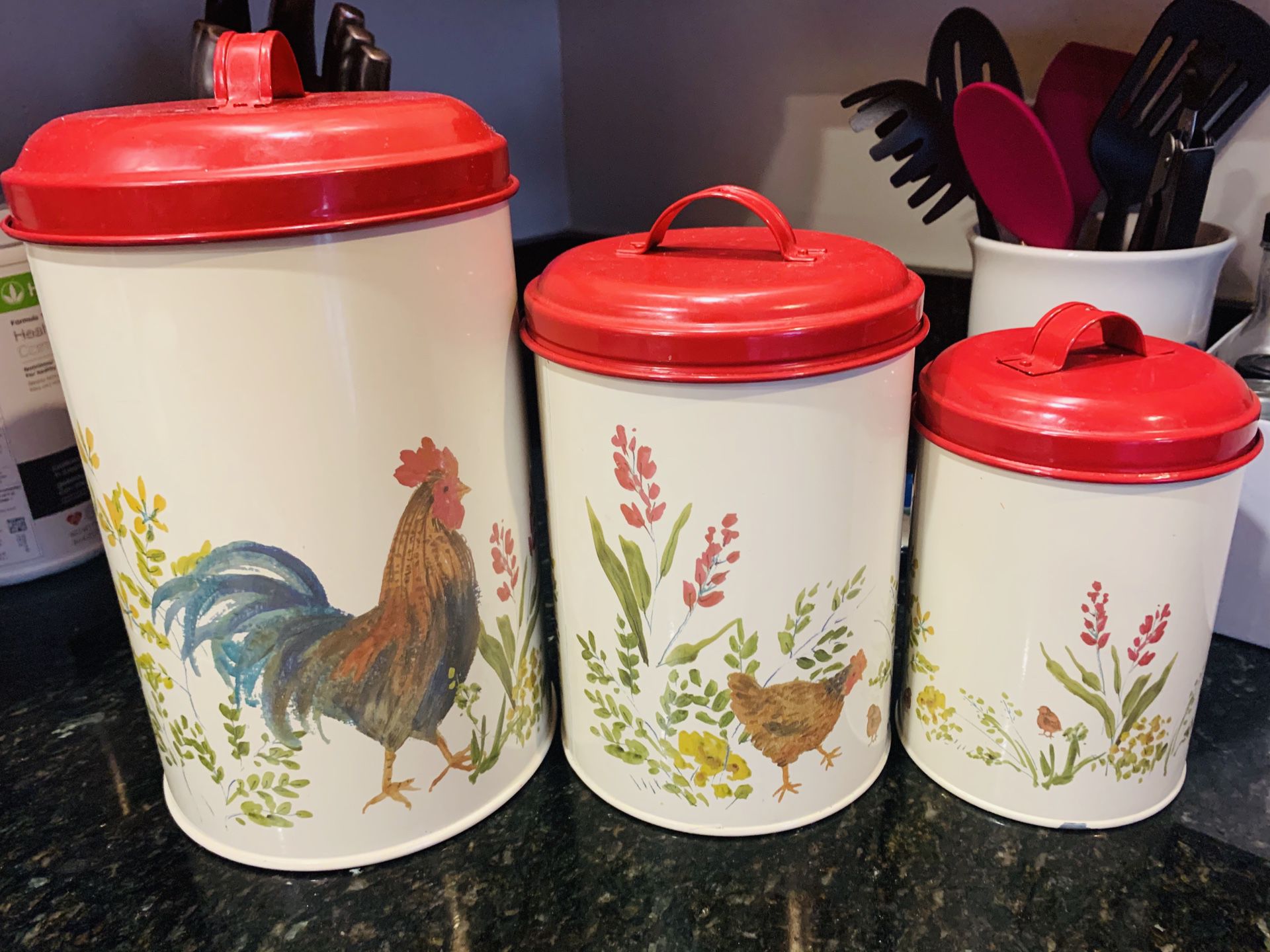 Food storage canister set - garden rooster