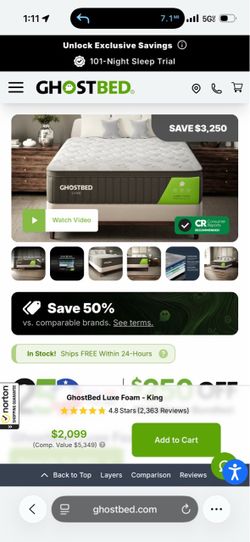 Ghost Bed King size 14in Memory foam mattress high end