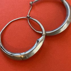 Sterling Handmade 2” Hoops. Antique Tribal. India. Artifact. Archeology Anthropology. Handmade Silver Jewelry 