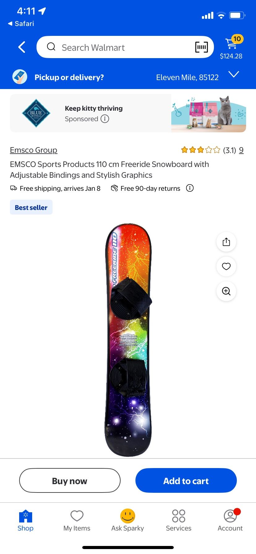 110 Cm Freeride Snowboard With Adjustable Bindings