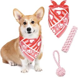 Valentine's Day Dog Toys and Bandanna Set 3 Pack Puppy Chew Toys and Bandanna Pet Dog 
