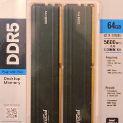 CRUCIAL 64gb DDR5 5600 CL46 memory NEW