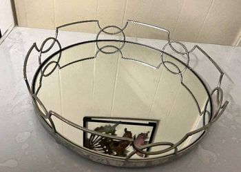 New Luxury Glass Surface and Metal Base 16 inches Diameter Tray