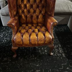 Set of 2 Office Antique Leather Chesterfield Chairs