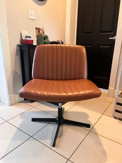 Modern Criss Cross Faux Leather Armless Swivel Office Desk Chair- Wide Seat! No Wheels!