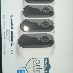 Arlo - Essential 4-Camera Outdoor Wireless 2K Security Camera (2nd Generation) with Yard Sign - White