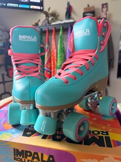 🛼 IMPALA QUAD ROLLER SKATES – AQUA & PINK 🩷